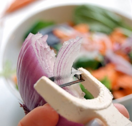 Paper-thin onion slices