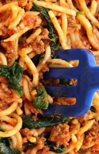 One Pot Spag, Meat Sauce, Spinach