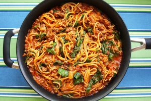 One Pot Spaghetti & Meat Sauce With Spinach